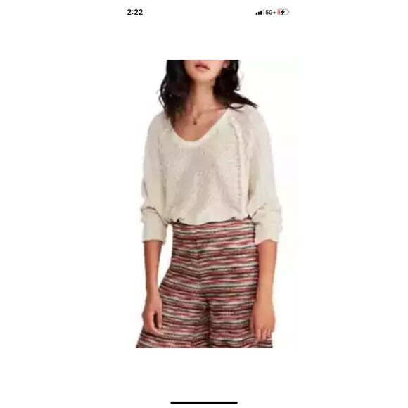 Free people Thermal Top Women's Medium Ivory Thien’s Hacci Boho Hippie Sweater - Picture 3 of 13